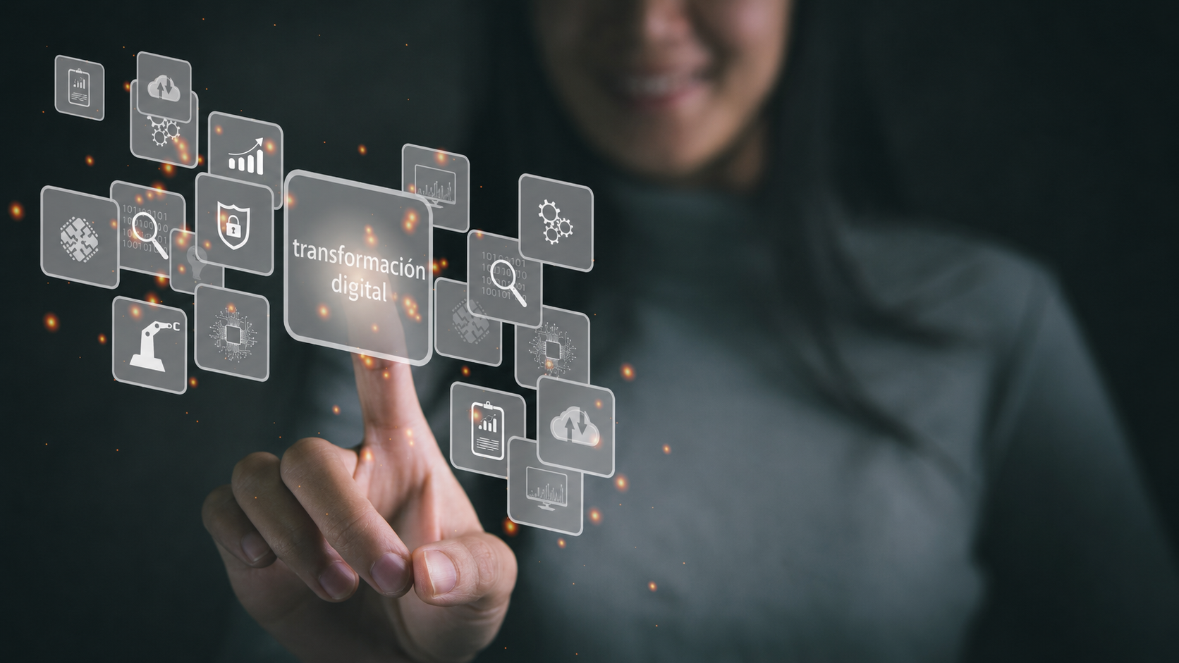 Woman working with a digital transformation interface